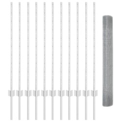 Clôture en fil soudé avec 22 poteaux U Argent 1x25 m Acier 