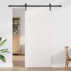 Porte de grange Blanc 90 x 210 cm Bois massif en pin 