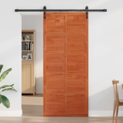 Porte de grange Marron cire 90 x 210 cm Bois massif en pin 