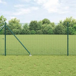 Clôture en grille soudée avec 7 poteaux à piquet verts 1,2x10 m acier 