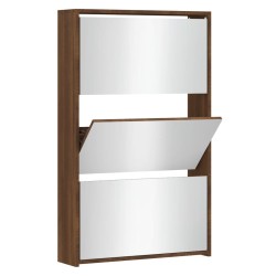 Armoire à chaussures miroir 3niveaux Chêne marron 63x17x102,5cm 
