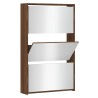 Armoire à chaussures miroir 3niveaux Chêne marron 63x17x102,5cm 