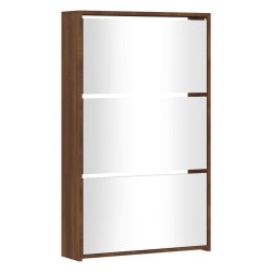 Armoire à chaussures miroir 3niveaux Chêne marron 63x17x102,5cm 