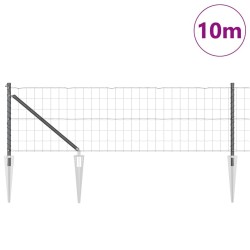 Clôture Euro avec 7 poteaux à pointes 0,4 x 10 m en acier galvanisé gris 