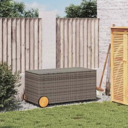 Boîte de rangement de jardin et roues gris 190L résine tressée 