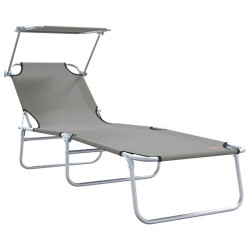 Chaises longues pliantes 2 pcs avec auvent en tissu Oxford gris 600D 