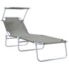 Chaises longues pliantes 2 pcs avec auvent en tissu Oxford gris 600D 