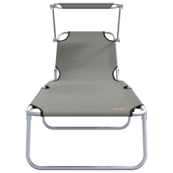 Chaises longues pliantes 2 pcs avec auvent en tissu Oxford gris 600D 