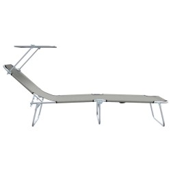 Chaises longues pliantes 2 pcs avec auvent en tissu Oxford gris 600D 