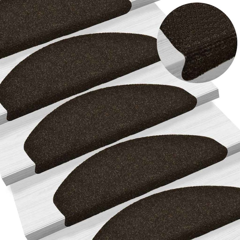 Tapis d'escalier auto-adhésifs 10 pièces 65 x 21 x 4 cm Marron foncé Demi-rond Grand 