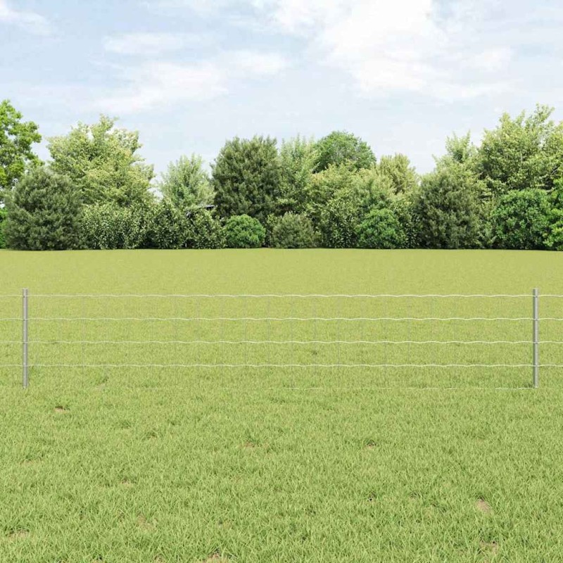 Clôture Euro avec 11 poteaux en U Argent 0.4 x 50 m Acier 