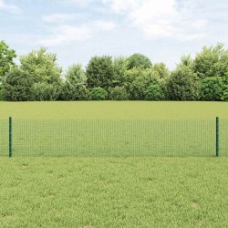 Clôture en fil soudé avec 22 poteaux en U verts 0.4x50 m en acier 