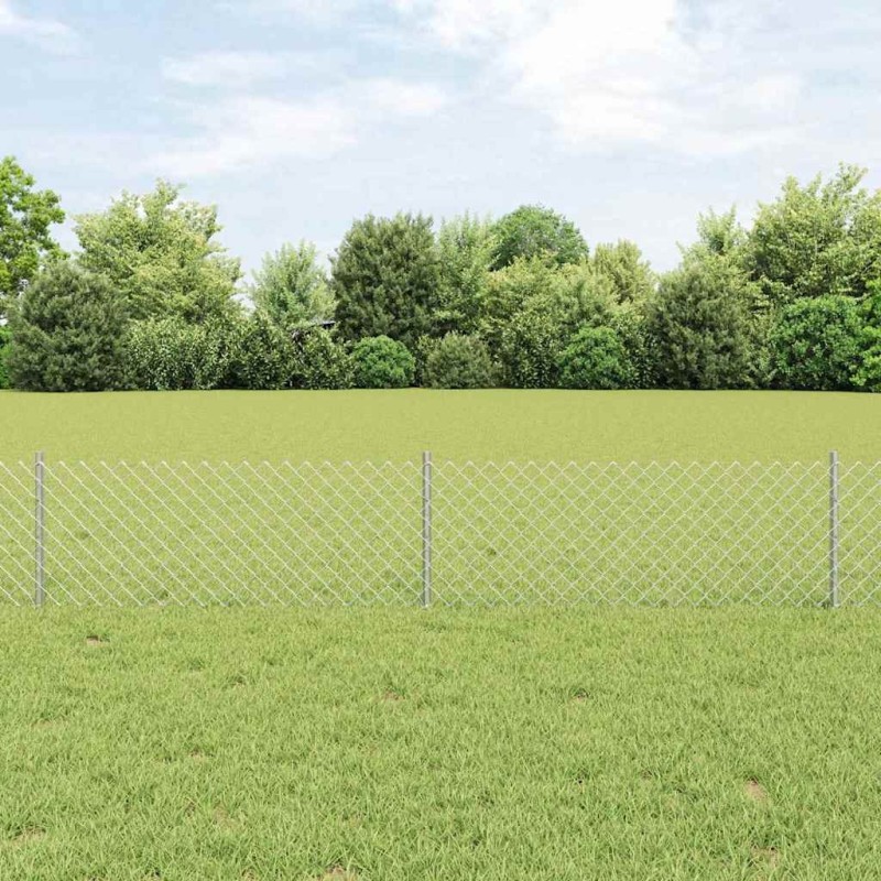 Clôture en chaîne avec 22 poteaux U Argent 0,4x25 m Acier 