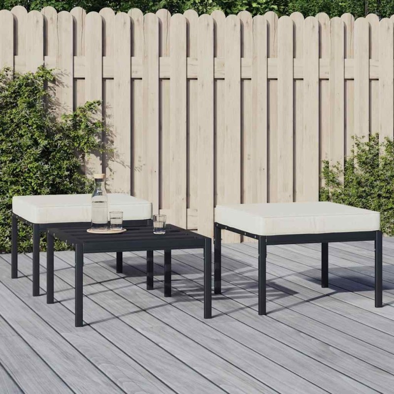 Tabourets de jardin et coussins sable lot de 2 60x60x35cm acier 