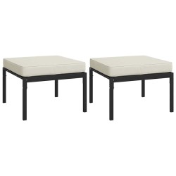 Tabourets de jardin et coussins sable lot de 2 60x60x35cm acier 