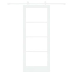 Porte Coulissante avec Matériel 'ORKDAL'Bois Massif Blanc & Verre 
