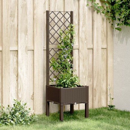 Jardinière avec treillis marron 40x40x142 cm PP 