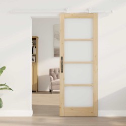Porte Coulissante avec Kit 'ORKDAL'en Bois Massif et Verre 