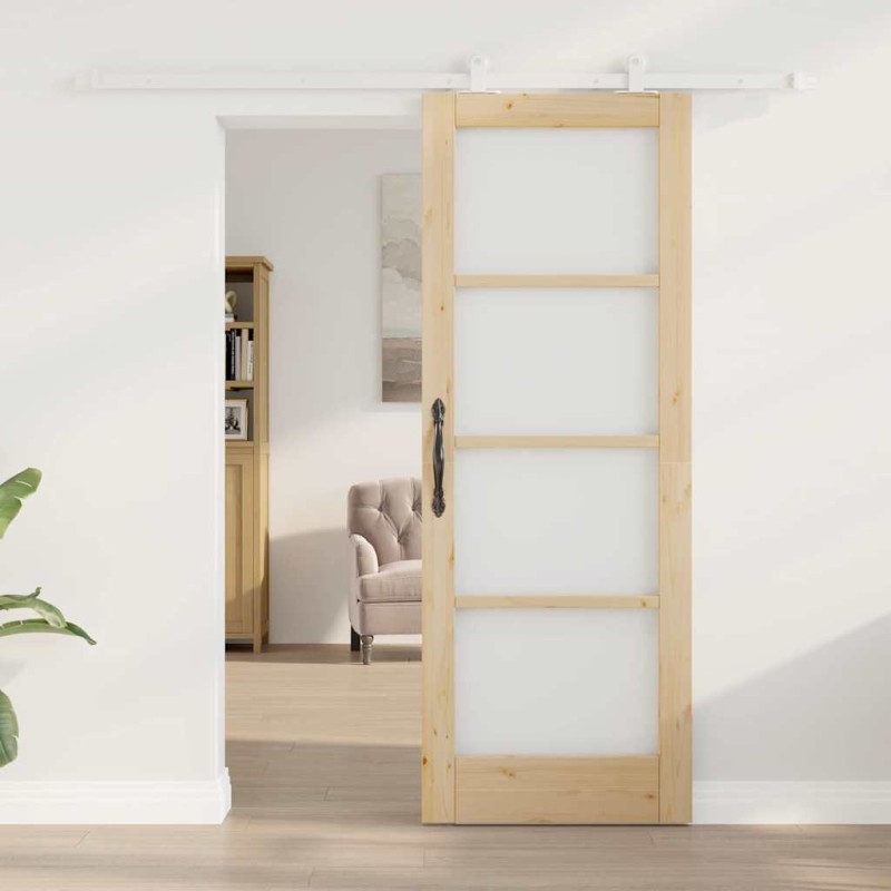 Porte Coulissante avec Kit 'ORKDAL'en Bois Massif et Verre 