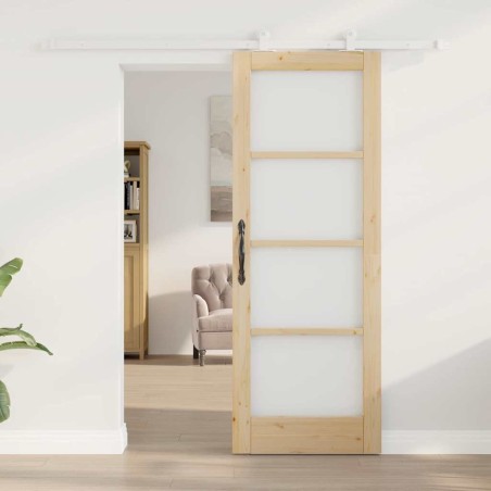 Porte Coulissante avec Kit 'ORKDAL'en Bois Massif et Verre 