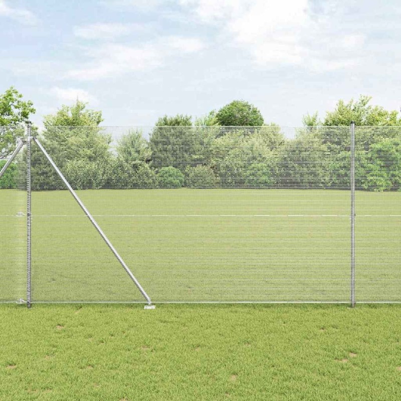 Clôture en fil soudé avec 13 poteaux en pointe 1.6x25 m Acier galvanisé 