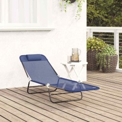 Chaise longue pliante avec appui-tête bleu marine en textilène 