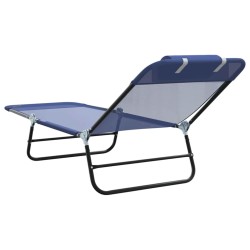 Chaise longue pliante avec appui-tête bleu marine en textilène 
