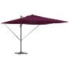 Parasol déporté Roma avec LEDs en rouge Bordeaux, 286 x 285 x 270 cm en aluminium. 