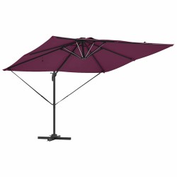 Parasol déporté Roma avec LEDs en rouge Bordeaux, 286 x 285 x 270 cm en aluminium. 
