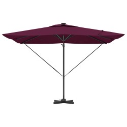 Parasol déporté Roma avec LEDs en rouge Bordeaux, 286 x 285 x 270 cm en aluminium. 