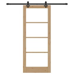 Set de Porte Coulissante avec Matériel "ORKDAL" Bois Massif & Verre 