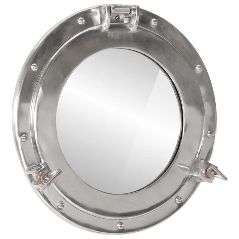 Miroir en forme de hublot mural Ø38 cm aluminium et verre 