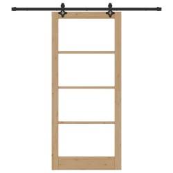 Porte Coulissante avec Kit de Quincaillerie 'ORKDAL'en Bois Massif & Verre 
