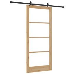 Porte Coulissante avec Kit de Quincaillerie 'ORKDAL'en Bois Massif & Verre 