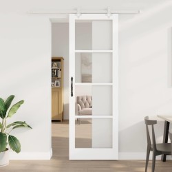 Porte Coulissante avec Kit de Matériel Blanche 78x232 cm en Bois Massif de Pin 