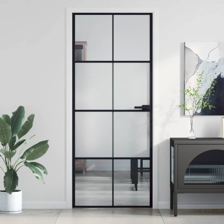 Porte intérieure mince noir 83x201,5 cm verre trempé aluminium 