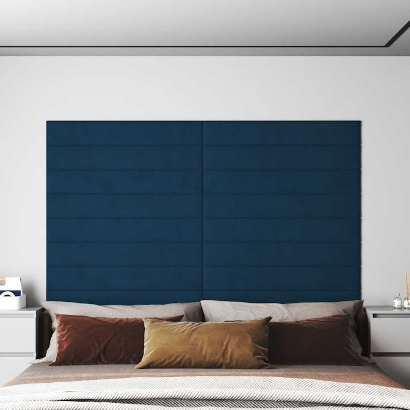 Panneaux muraux 12 pcs Bleu 90x15 cm Velours 1,62 m² 