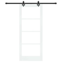 Porte coulissante avec ensemble de matériel 'ORKDAL'Blanc Bois Massif & Verre 