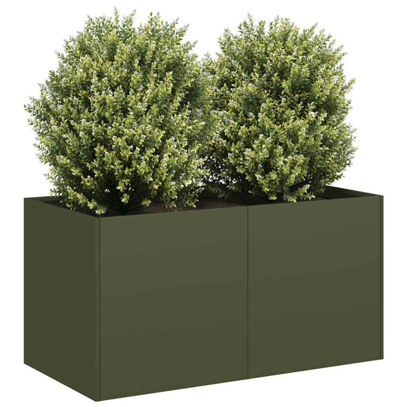 Jardinière vert olive 80x40x40 cm acier laminé à froid 