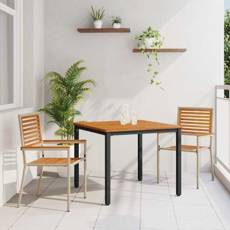 Ensemble de salle à manger jardin 3 pièces en poly rotin beige et acacia vidaXL 