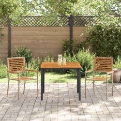 Ensemble de salle à manger jardin 3 pièces en poly rotin beige et acacia vidaXL 