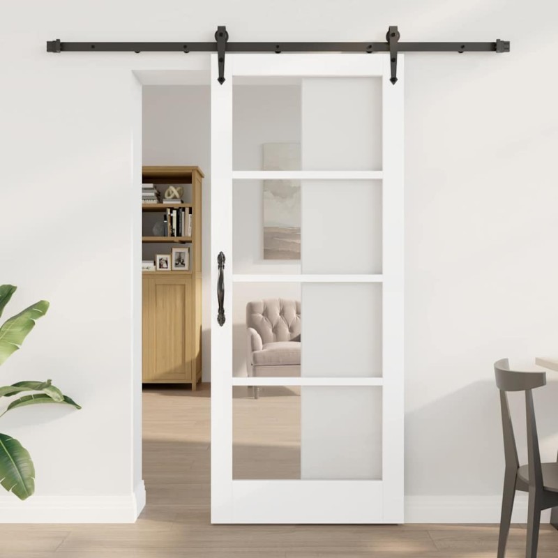 Porte coulissante avec kit matériel Blanche 83x202 cm Bois massif en pin 