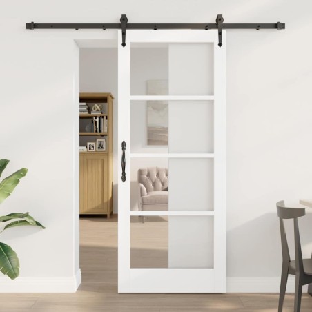 Porte coulissante avec kit matériel Blanche 83x202 cm Bois massif en pin 
