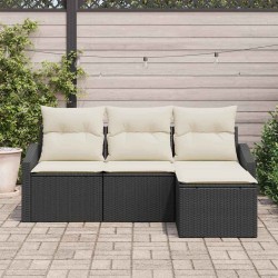 Ensemble de canapés de jardin 4 pièces avec des coussins en poly rotin noir 