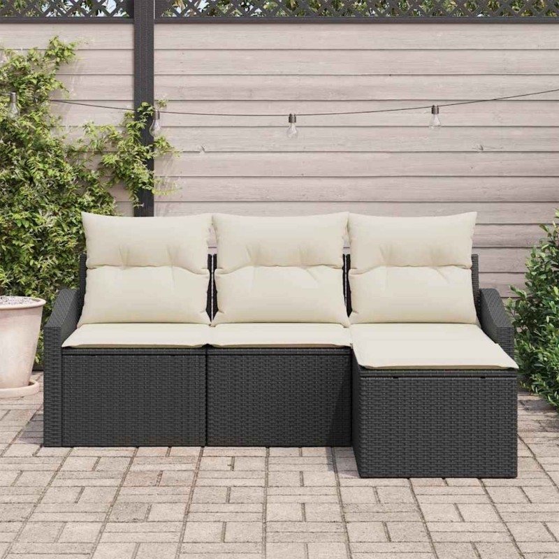 Ensemble de canapés de jardin 4 pièces avec des coussins en poly rotin noir 