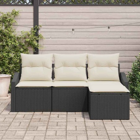 Ensemble de canapés de jardin 4 pièces avec des coussins en poly rotin noir 
