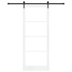 Porte coulissante avec ensemble de quincaillerie blanche 93x232 cm en bois massif de pin 