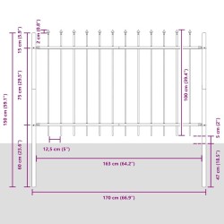 Clôture de jardin avec sommet pointu gris 1.7x1 m en acier 