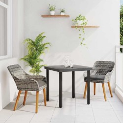 Set de jardin 3 pièces en poly rattan gris 