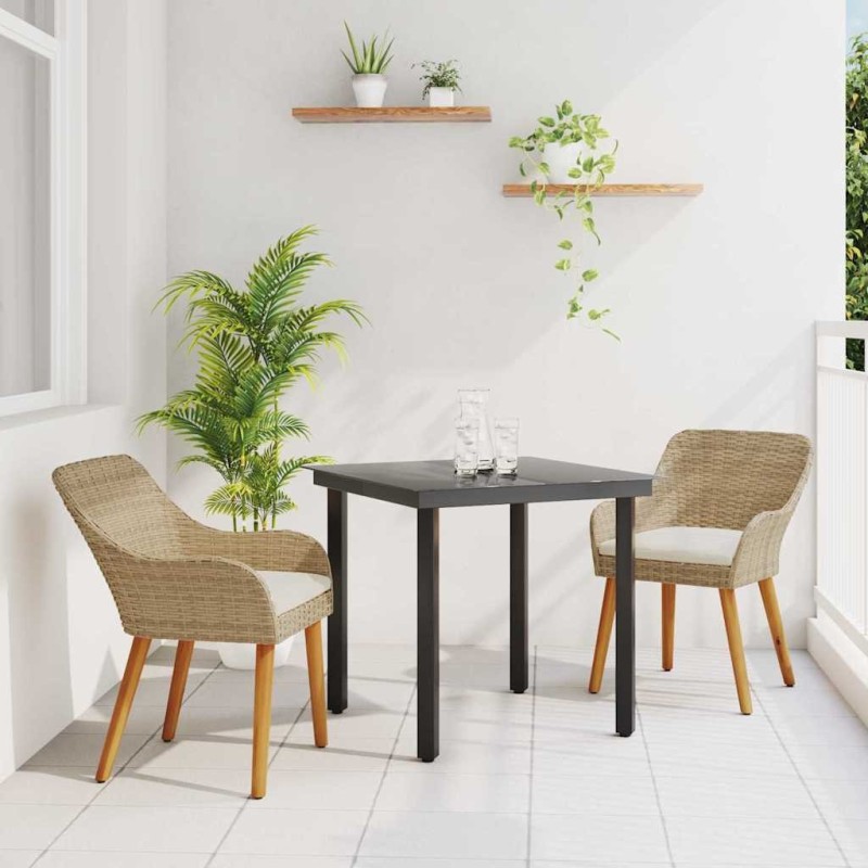 Ensemble de salle à manger de jardin 3 pièces en polyrotin beige 